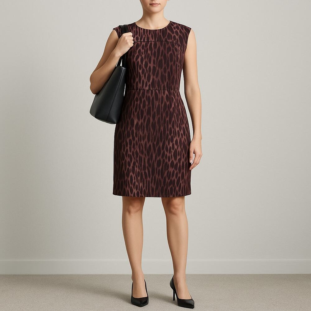 NWT Michael Kors Sheath Dress Purple Animal Print Knee Length Women’s Sz 8